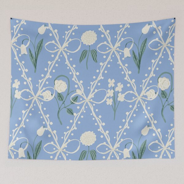 Item preview, Delicate Florals Soft Grandmillennial Preppy Girl Nursery Bright Blue White designed and sold by aneladesigns.