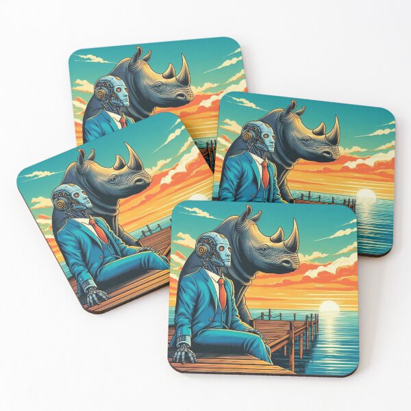 Item preview, The robot and the hippo are watching the sunset. designed and sold by Dogandesighn.