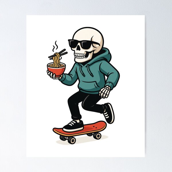 Item preview, Funny Skeleton Drinking Coffee on Skateboard | Cool Cartoon Skeleton Art designed and sold by ColorSplash123.