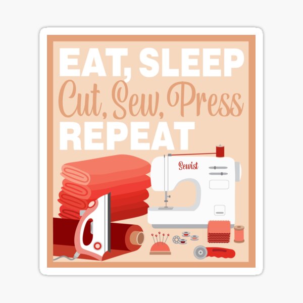 Aperçu de l'œuvre Quilting « Eat Sleep Repeat » - Nouvelle machine - ROUGE créée et vendue par JazzyFX.