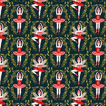 Artwork thumbnail, Sugar Plum Fairy Ballet Christmas Pattern – Festive Holiday Dance by Andrea Lauren