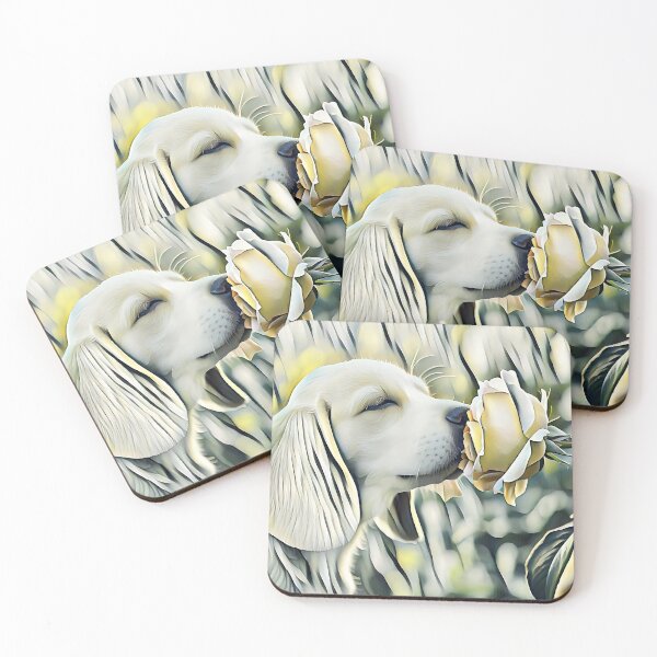 Item preview, 1 Sweet Puppy Sniffing Yellow Rose | Cute Floral and Dog Art Design designed and sold by POETTICA.