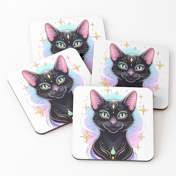 Item preview, Black Cat and Stars – Colorful and Decorative Tattoo Illustration designed and sold by  Ojo de Lilith.