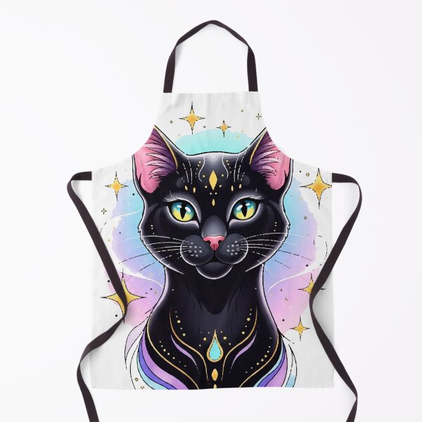 Item preview, Black Cat and Stars – Colorful and Decorative Tattoo Illustration designed and sold by Ojo de Lilith.