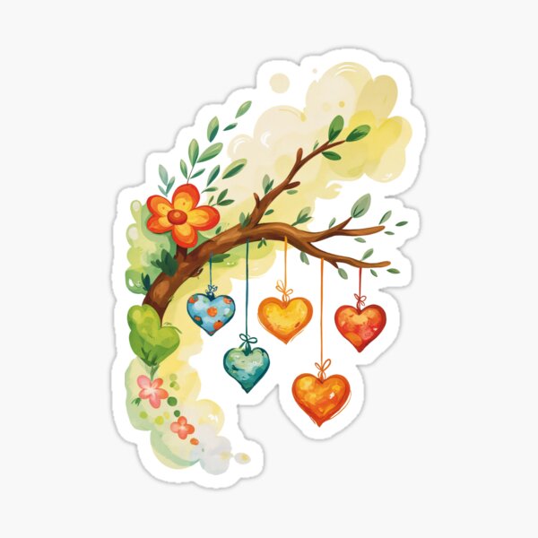 Item preview, Country Living Branch with Hearts Love Tree with Hearts Romantic Illustration Colorful Hearts Sweet Love Art Valentine's Day Gift designed and sold by Connys Colorful World.