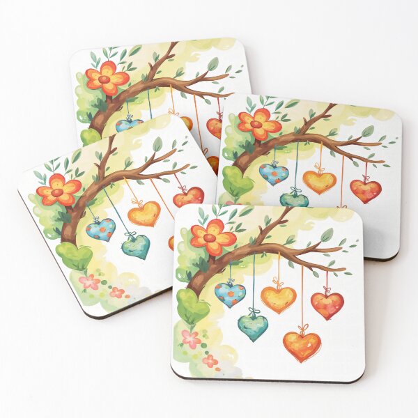 Item preview, Country Living Branch with Hearts Love Tree with Hearts Romantic Illustration Colorful Hearts Sweet Love Art Valentine's Day Gift designed and sold by Connys Colorful World.