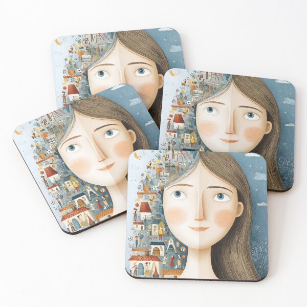 Item preview, whimsical illustration of two faces with long hair designed and sold by wonderisland.