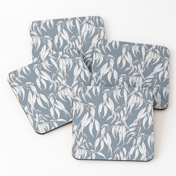 Item preview, Monochrome Eucalyptus Leaves on Dusty Blue designed and sold by Nadya Neklioudova.