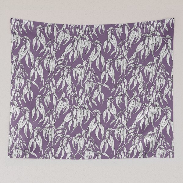 Item preview, Hand-drawn Eucalyptus Leaves on Purple designed and sold by Nadya Neklioudova.