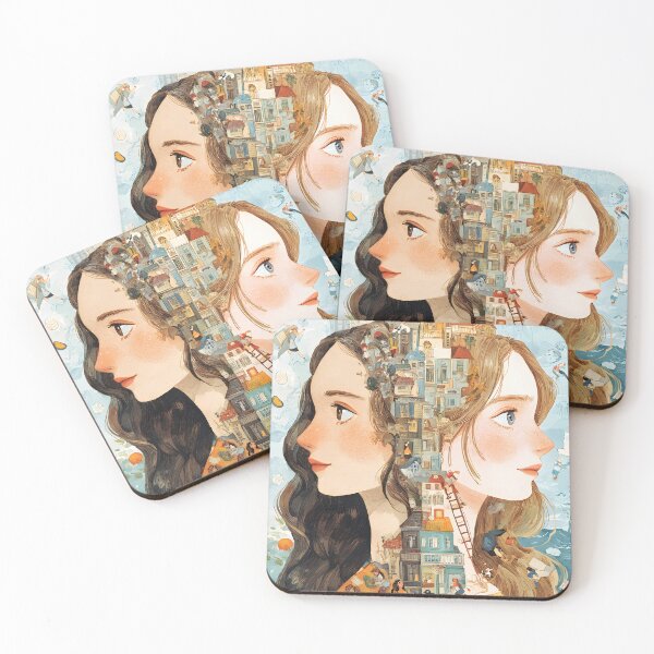 Item preview, whimsical illustration of two faces with long hair designed and sold by wonderisland.
