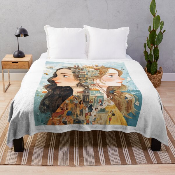 Item preview, whimsical illustration of two faces with long hair designed and sold by wonderisland.