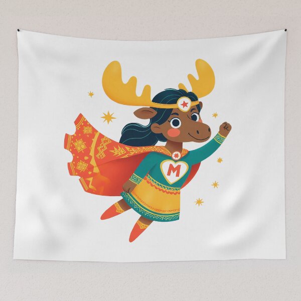 Item preview, Female Superhero Moose Soaring High - Scandinavian Folk Art by heidiannemorris © designed and sold by FOLK ART FUSION by heidiannemorris.