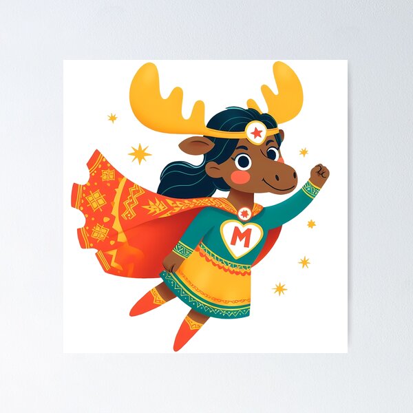 Item preview, Female Superhero Moose Soaring High - Scandinavian Folk Art by heidiannemorris © designed and sold by FOLK ART FUSION by heidiannemorris.