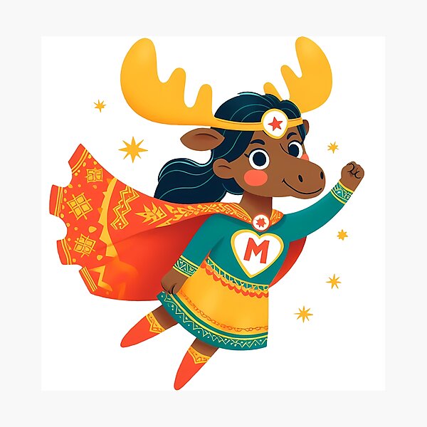 Item preview, Female Superhero Moose Soaring High - Scandinavian Folk Art by heidiannemorris © designed and sold by FOLK ART FUSION by heidiannemorris.