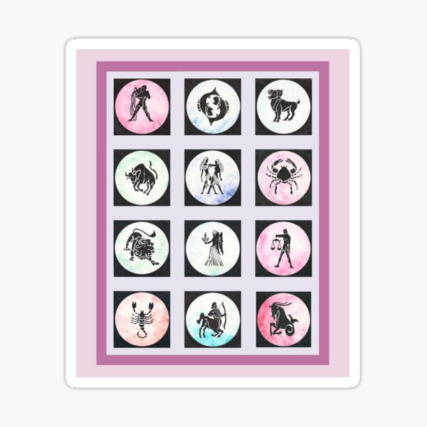 Twelve Zodiac Signs - watercolor and ink Sticker