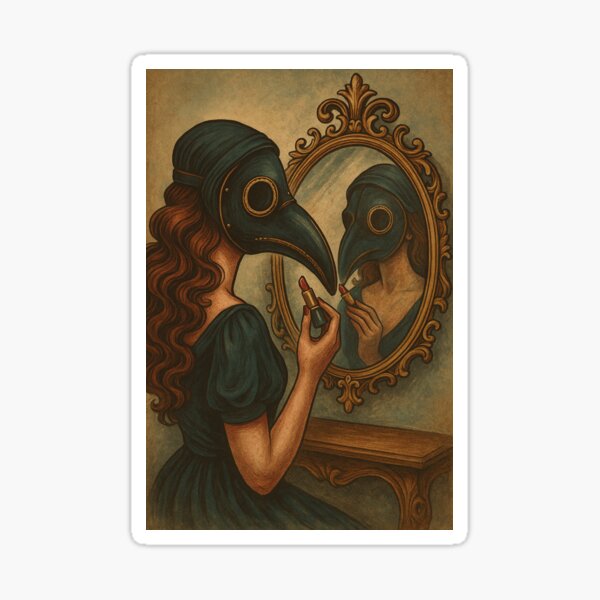 Item preview, Lipstick and Plague Masks – Vintage Gothic Glam Art Print designed and sold by Chaos & Co. .