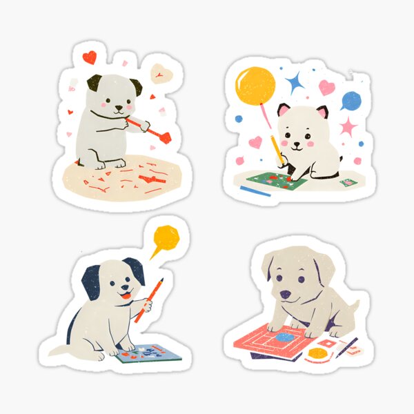 Item preview, Creative Puppies Enjoying Arts & Crafts designed and sold by HanaruruStyle.
