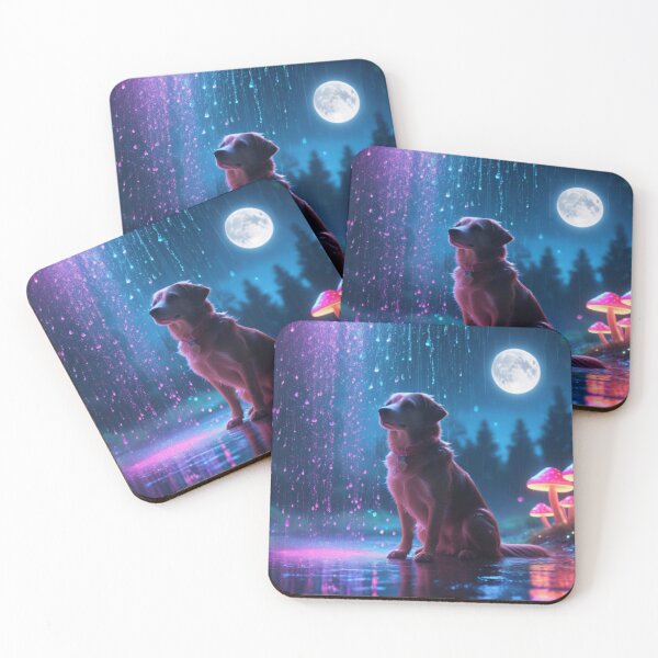 Item preview, A Dog Sitting Under A Colorful Sky With Raindrops & A Fullmoon  designed and sold by Sam-DesignMart.
