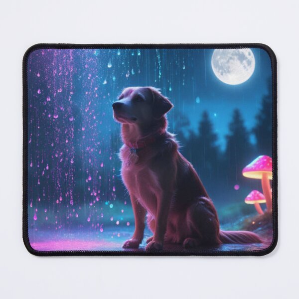 Item preview, A Dog Sitting Under A Colorful Sky With Raindrops & A Fullmoon  designed and sold by Sam-DesignMart.