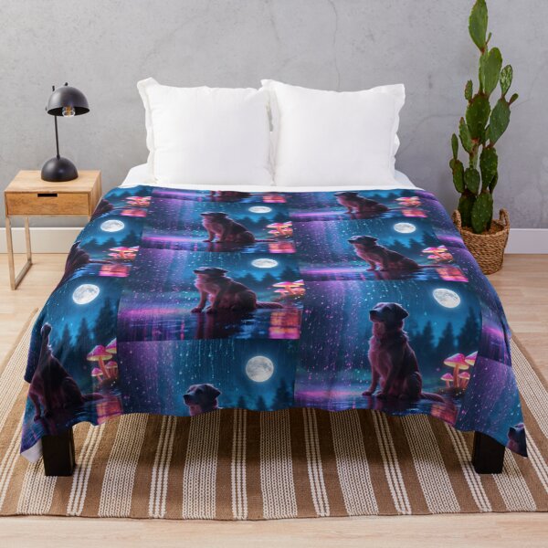 Item preview, A Dog Sitting Under A Colorful Sky With Raindrops & A Fullmoon designed and sold by Sam-DesignMart.