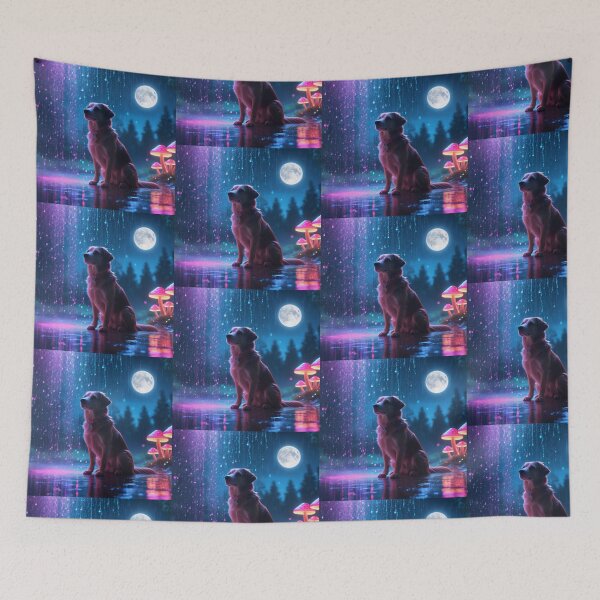 Item preview, A Dog Sitting Under A Colorful Sky With Raindrops & A Fullmoon  designed and sold by Sam-DesignMart.