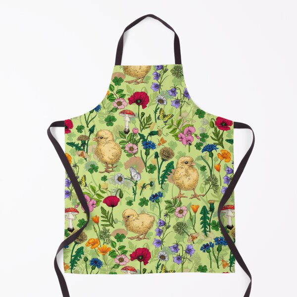 Item preview, Chickens and wildflowers on honey dew green designed and sold by Katerina Mitkova Kirilova.