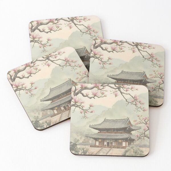 Item preview, Spring Silence: Vintage Korean Temple under Sakura Bloom designed and sold by LOVE ART DESIGNS .
