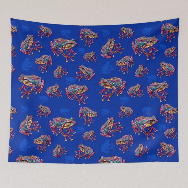 Item preview, Frog Artistic Colorful Painting Navy Blue pattern designed and sold by BeebooDesign.