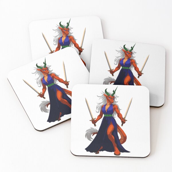 Item preview, Twin Swords Dragon Woman in Blue Slit Dress and Green Sash designed and sold by KlakkDrawsStuff.