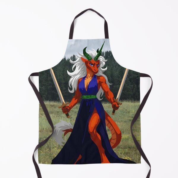 Item preview, Twin Swords Dragon Woman in Blue Slit Dress and Green Sash designed and sold by KlakkDrawsStuff.
