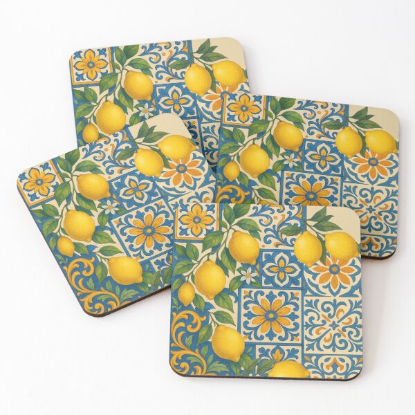 Item preview, Mediterranean Lemon Tile Pattern - Coastal Design designed and sold by Marwamay.