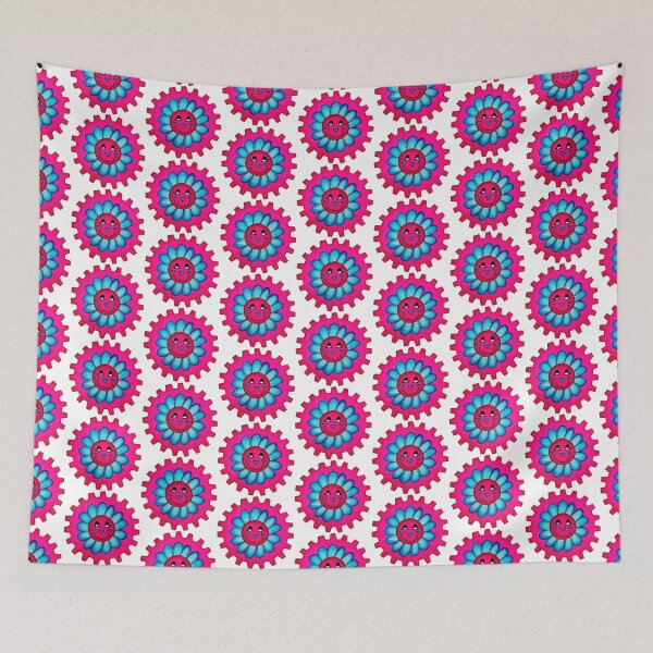 Item preview, Geartopia Pink Blue Smiley Face Flower Gear designed and sold by MeganAroon.