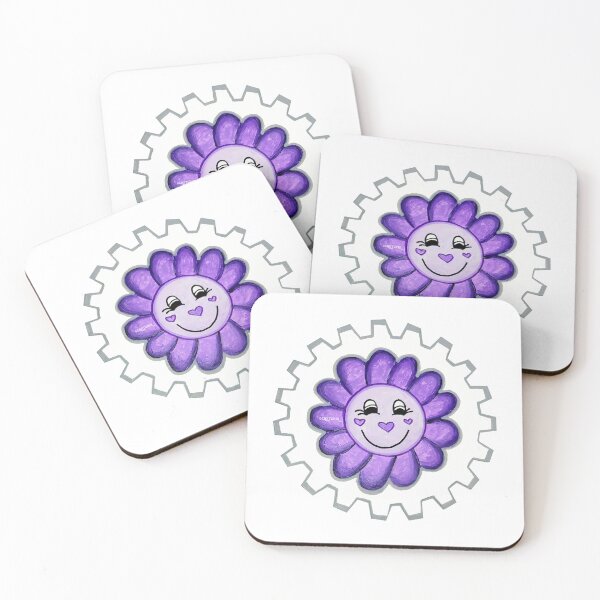 Item preview, Geartopia Smiley Face Purple Flower Gear designed and sold by MeganAroon.