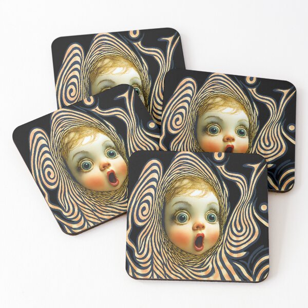 Item preview, Surreal Doll Face Art – Whimsical Shocked Baby Doll with Trippy Swirl Pattern designed and sold by Shoot-The-Moon.