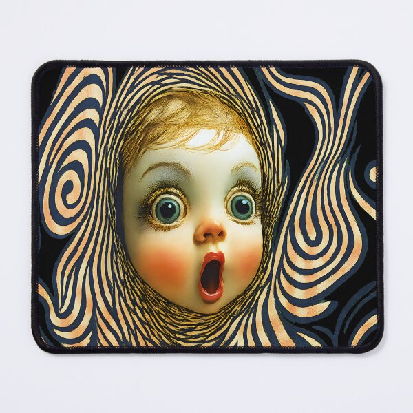 Item preview, Surreal Doll Face Art – Whimsical Shocked Baby Doll with Trippy Swirl Pattern designed and sold by Shoot-The-Moon.