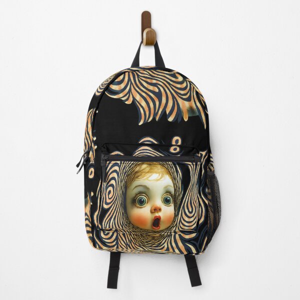 Item preview, Surreal Doll Face Art – Whimsical Shocked Baby Doll with Trippy Swirl Pattern designed and sold by Shoot-The-Moon.