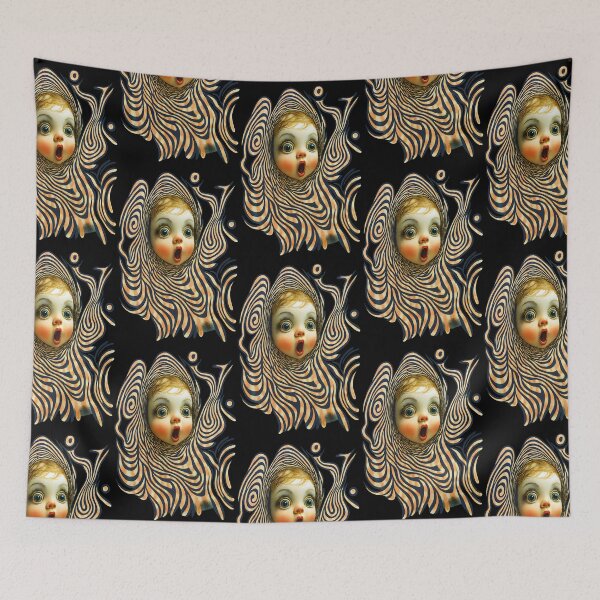 Item preview, Surreal Doll Face Art – Whimsical Shocked Baby Doll with Trippy Swirl Pattern designed and sold by Shoot-The-Moon.