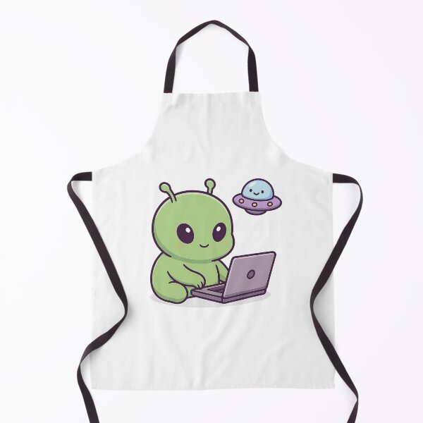Aperçu de l'œuvre Un extraterrestre mignon travaillant sur un ordinateur portable avec un OVNI UAP créée et vendue par YnMstudio25.