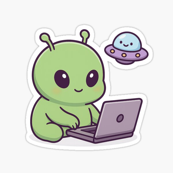Artikel-Vorschau von Niedlicher Außerirdischer, der am Laptop mit UFO-UAP arbeitet, designt und verkauft von YnMstudio25.