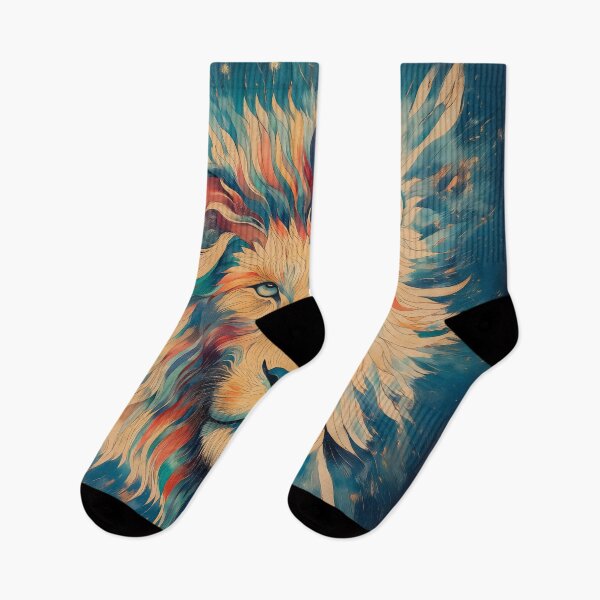 Item preview, A symmetrical artistic portrait design of a lion with a colorful mane. designed and sold by HEMRO.