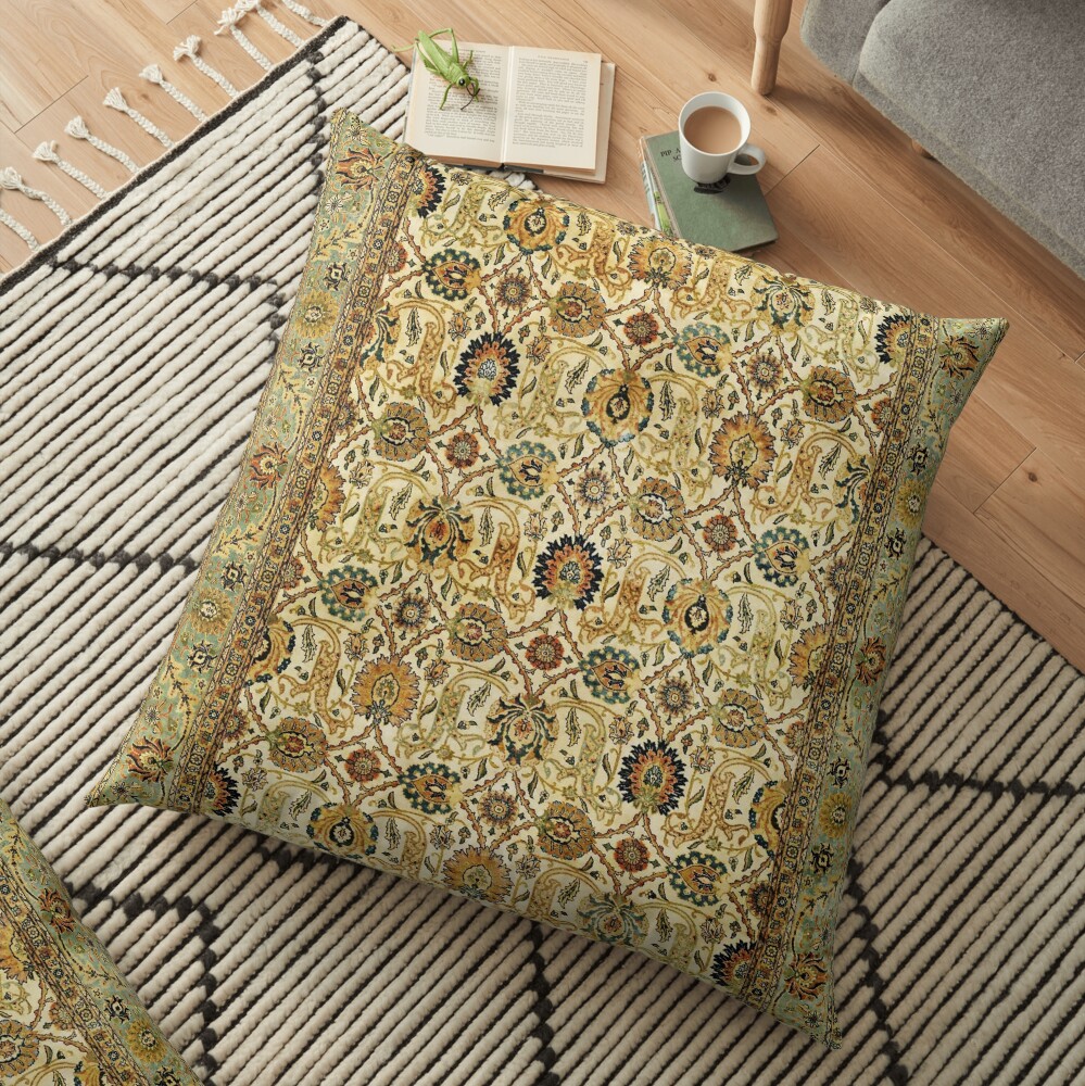 Antique Persian Tabriz Rug Print Floor Pillow