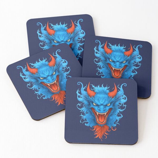 Item preview, Ferocious Blue Demon Art – Vibrant Monster Face with Red Horns and Fiery Beard designed and sold by Shoot-The-Moon.