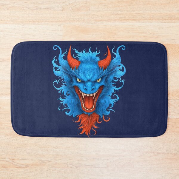Item preview, Ferocious Blue Demon Art – Vibrant Monster Face with Red Horns and Fiery Beard designed and sold by Shoot-The-Moon.