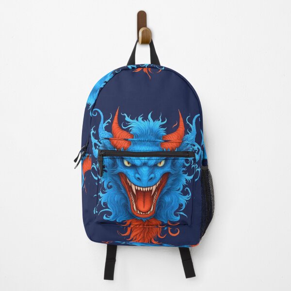 Item preview, Ferocious Blue Demon Art – Vibrant Monster Face with Red Horns and Fiery Beard designed and sold by Shoot-The-Moon.