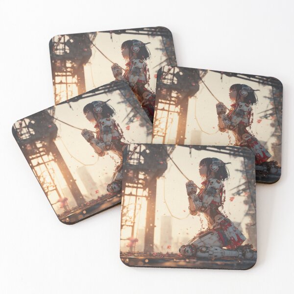Item preview, Post-Apocalyptic Prayer – Cyberpunk Girl Robot Kneeling Amid Sakura Ruins designed and sold by Tommy Studio.