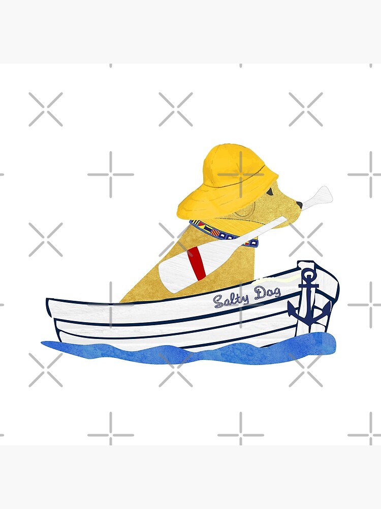Aperçu 4 sur 4. Coussin avec l'œuvre Nautical Preppy Golden Retriever à bord du Salty Dog créée et vendue par emrdesigns.