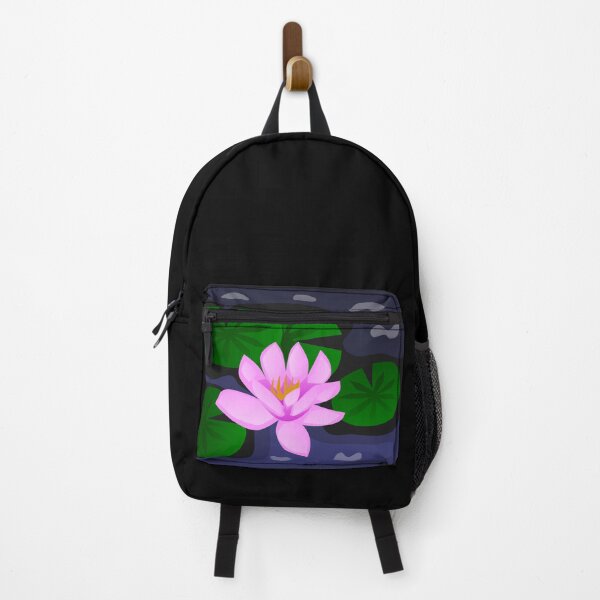 Item preview, Cute pastel pink water lily with green leaves, in the dark blue lake designed and sold by katecheerycake.