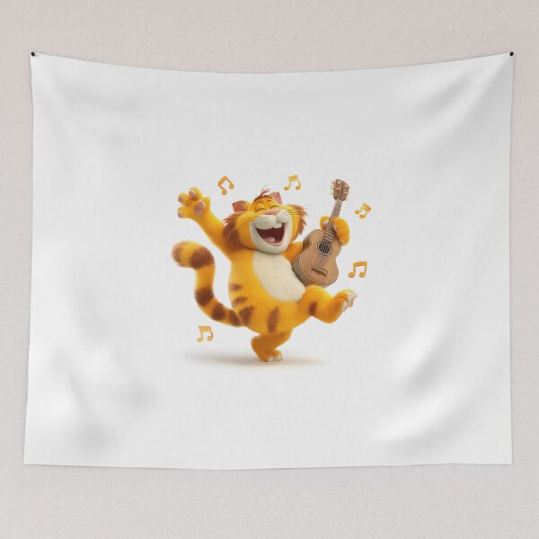 Item preview, Cat Playing Guitar Illustration designed and sold by IssaraStudio.