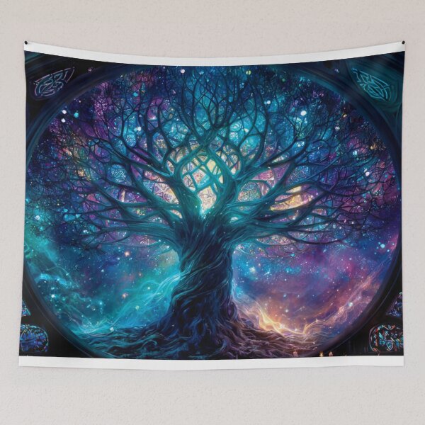 Item preview, Cosmic Tree of Life – Fantasy Galaxy Portal in Stained Glass Cathedral designed and sold by Tommy Studio.