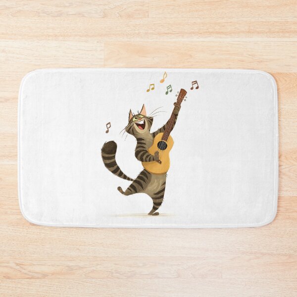 Item preview, Joyful Cat with Guitar Drawing designed and sold by IssaraStudio.
